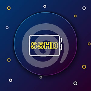 Line SSHD card icon isolated on blue background. Solid state drive sign. Storage disk symbol. Colorful outline concept