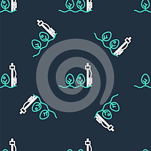 Line Standalone sensor and plant icon isolated seamless pattern on black background. Vector
