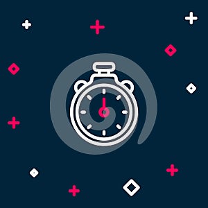 Line Stopwatch icon isolated on blue background. Time timer sign. Chronometer sign. Colorful outline concept. Vector