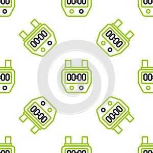 Line Stopwatch icon isolated seamless pattern on white background. Time timer sign. Chronometer sign. Vector