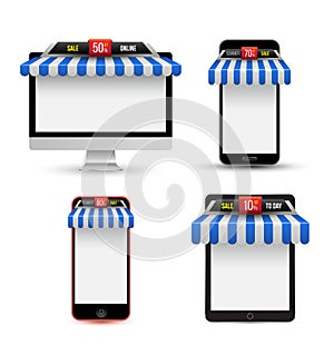 On line store. Sale, Gadget with awning set.