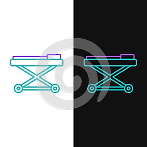 Line Stretcher icon isolated on white and black background. Patient hospital medical stretcher. Colorful outline concept