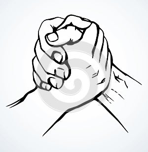 Hand wrestling contest. Vector drawing