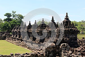 Line of stupa around Plaosan temple complex in Java. Taken July 2022