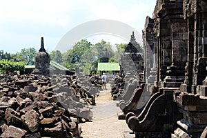 Line of stupa around Plaosan temple complex in Java. Taken July 2022