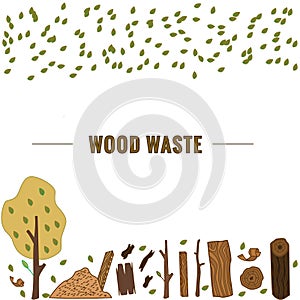 Line style icon collection - color wood waste elements.
