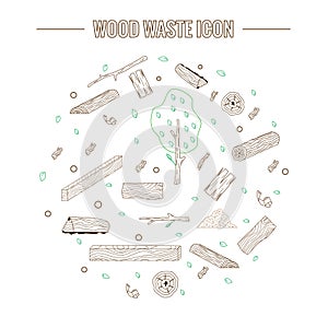 Line style icon collection - wood waste elements.