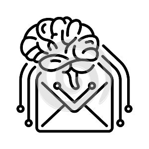 Line style icon for read email containing internet network connected to artificial intelligence