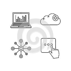 line style icons set of cloud computing, network, data analysis and user interface