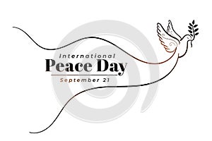 line style international peace day banner with pigeon and olive branch vector illustration