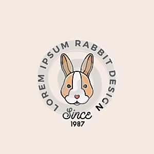 Line Style Rabbit or Hare Face with Retro Typography. Abstract Vector Sign, Symbol or Logo Template. Cartoon Animal