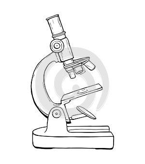 Line style vector illustration of microscope. Logo of microscope