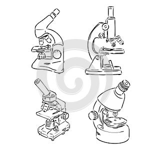 Line style vector illustration of microscope. Logo of microscope. Vector illustration