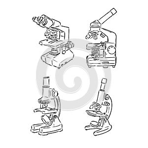 Line style vector illustration of microscope. Logo of microscope. Vector illustration