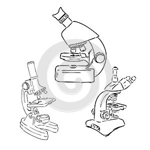 Line style vector illustration of microscope. Logo of microscope. Vector illustration