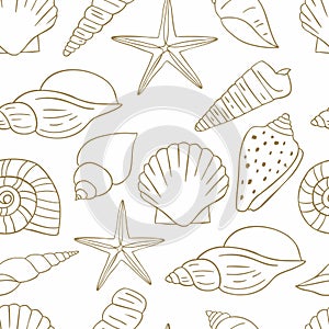 line summer seamless pattern with shell