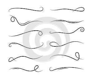 Line swirl. Calligraphy element. Vintage ornate ornament. Decorative divider and scroll. Doodle swash. Curly decoration design.