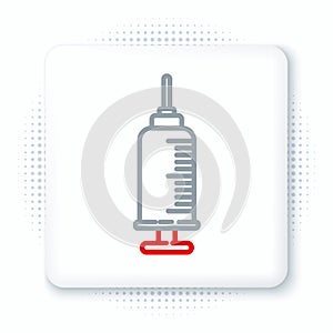 Line Syringe with pet vaccine icon isolated on white background. Dog or cat paw print. Colorful outline concept. Vector