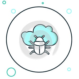 Line System bug on a cloud icon isolated on white background. Cloud computing design concept. Digital network connection