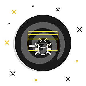 Line System bug in credit card icon isolated on white background. Code bug concept. Bug in the system. Bug searching