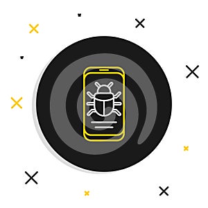 Line System bug on mobile icon isolated on white background. Code bug concept. Bug in the system. Bug searching