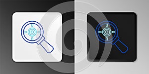 Line Target financial goal concept with magnifying glass icon isolated on grey background. Symbolic goals achievement