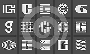 Line technology abstract letter G logo icon design set