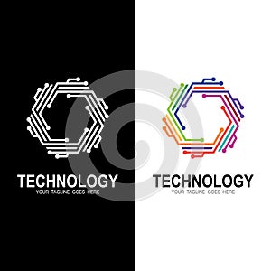 Line technology with hexagon logo template
