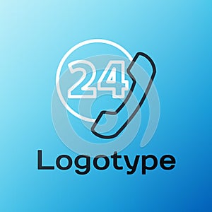 Line Telephone 24 hours support icon isolated on blue background. All-day customer support call-center. Full time call