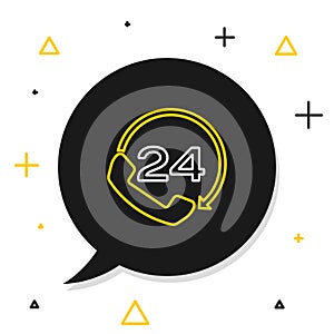 Line Telephone 24 hours support icon isolated on white background. All-day customer support call-center. Full time call