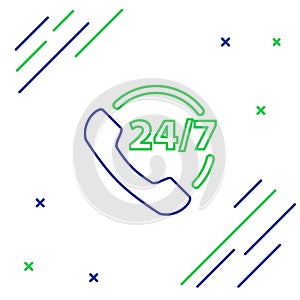 Line Telephone 24 hours support icon isolated on white background. All-day customer support call-center. Full time call