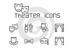 Line theater icons set on white background