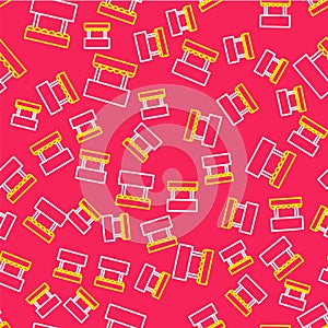 Line Ticket box office icon isolated seamless pattern on red background. Ticket booth for the sale of tickets for
