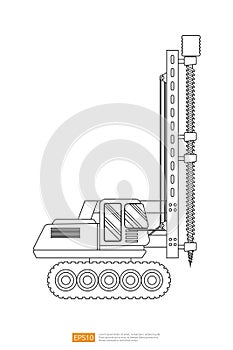 Line Track Drilling Machine on white background. big heavy machinery equipment vehicle. Drilling Tractor flat construction and