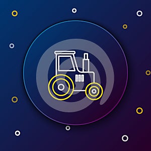 Line Tractor icon isolated on blue background. Colorful outline concept. Vector