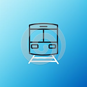 Line Train and railway icon isolated on blue background. Public transportation symbol. Subway train transport. Metro