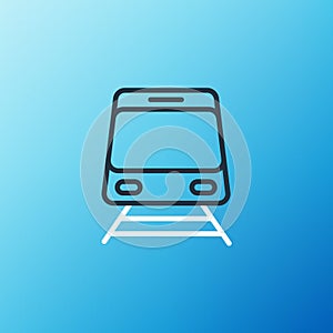 Line Train and railway icon isolated on blue background. Public transportation symbol. Subway train transport. Metro