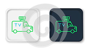 Line TV News car with equipment on the roof icon isolated on white background. Colorful outline concept. Vector