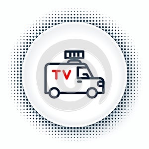 Line TV News car with equipment on the roof icon isolated on white background. Colorful outline concept. Vector