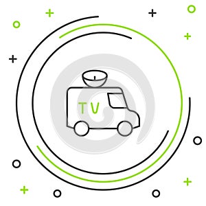 Line TV News car with equipment on the roof icon isolated on white background. Colorful outline concept. Vector