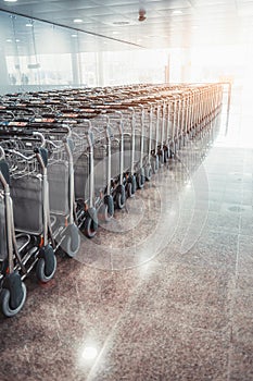 Line up of luggage trolley\'s