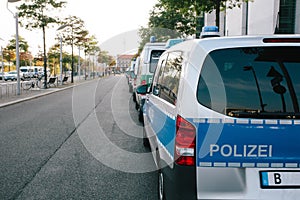 Line up of police cars in Berlin, Germany