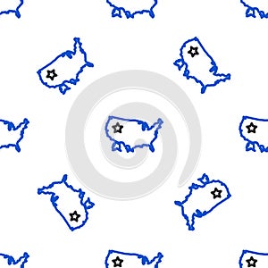 Line USA map icon isolated seamless pattern on white background. Map of the United States of America. Colorful outline