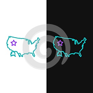 Line USA map icon isolated on white and black background. Map of the United States of America. Colorful outline concept