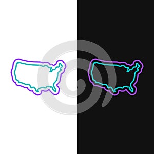 Line USA map icon isolated on white and black background. Map of the United States of America. Colorful outline concept