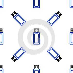 Line USB flash drive icon isolated seamless pattern on white background. Colorful outline concept. Vector