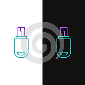 Line USB flash drive icon isolated on white and black background. Colorful outline concept. Vector