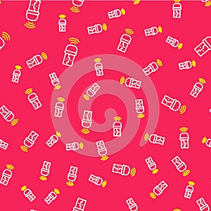 Line Usb wireless adapter icon isolated seamless pattern on red background. Vector