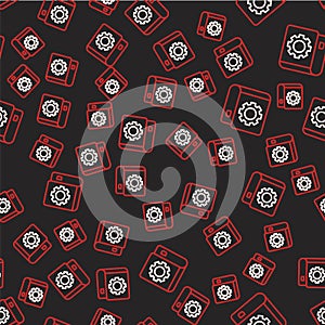 Line User manual icon isolated seamless pattern on black background. User guide book. Instruction sign. Read before use