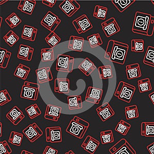 Line User manual icon isolated seamless pattern on black background. User guide book. Instruction sign. Read before use